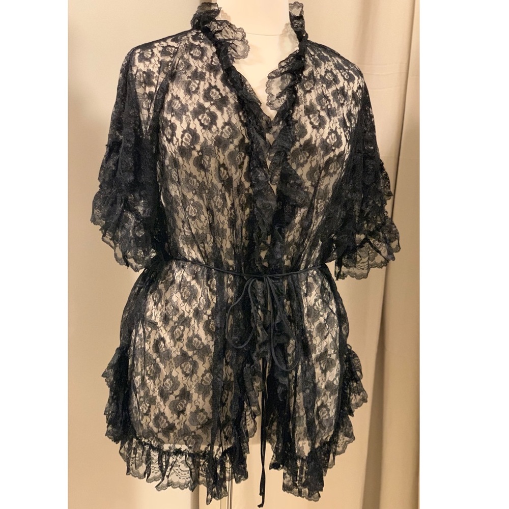 Allover Lace Robe with Ruffles & Butterfly Sleeves